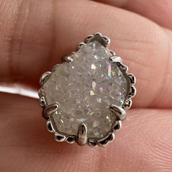 Kendra Scott Tessa Stud Earrings for Women Rhodium Plated, Iridescent Drusy - Picture 5 of 6